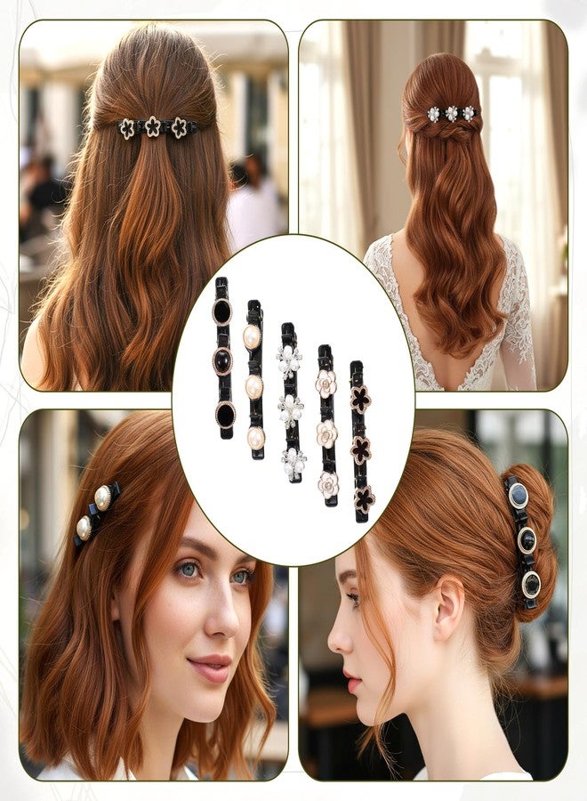 XLIUAX 5Pcs Braided Hair Clips for Women, Pearl Hair Clip, Sparkling Crystal Stone Braided Hairs Clips, Rhinestones Hairs Accessories for Women Birthday Anniversary Christmas Gifts - Image 2